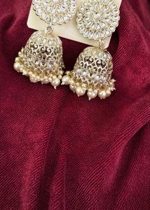 New Fresh Pack Piece Golden White Jhumkas