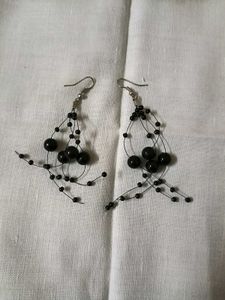 🖤 Elegant Black Statement Earrings/PearlEarning
