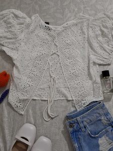 FOREVER 21 White Puff-sleeved Top