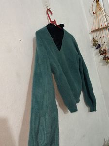 🙌Teal Fuzzy V-Neck Sweatshirts