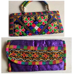 Combo Of Embroidered Clutch/Wallet