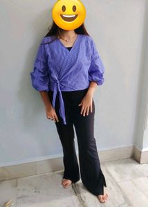 Striped Wrap Top with Tie Detail