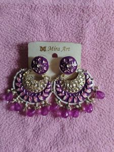 Vibrant Purple &amp; Silver Jhumka Earrings
