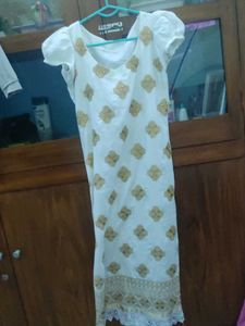 White & Gold Floral Dress