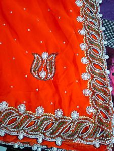 Elegant Orange handwork Saree