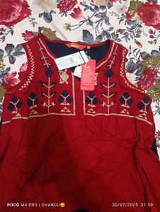 Embroidered Red Top(Sleeves Are There)