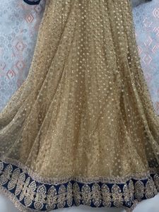 Elegant Gold &amp; Navy Anarkali Gown