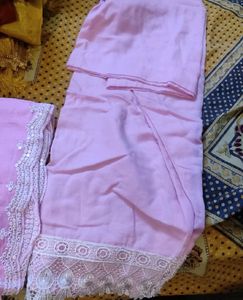 🩷Pink Embroidered Kurti Pant And Dupatta🩷
