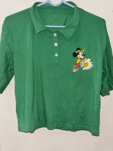 Green Mickey Mouse Polo Top