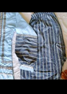 Sky Blue Lace Neck Kurta Set
