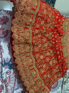 Red &amp; Gold Embroidered Lehenga