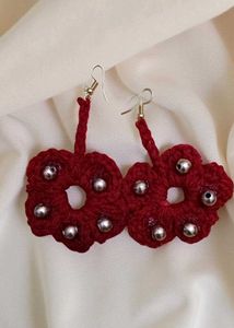 Red Crochet Flower Earrings
