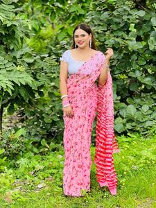 Floral Print Chiffon Saree