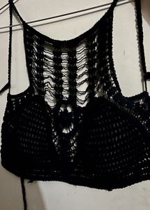 Black Crochet Halter Bralette Top | Boho Wear
