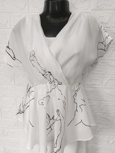 Imported White  Cotton Printed Top