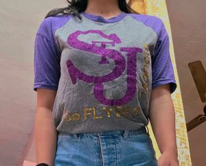Women Purple Grey Sequin T-shirt