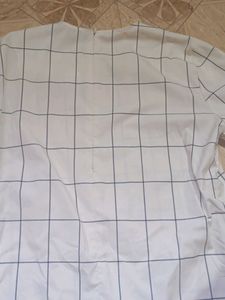 White Grid Tie-Sleeve Blouse