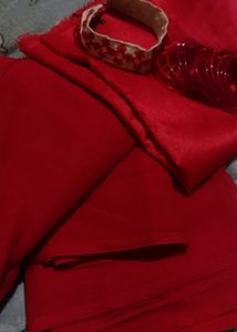 Red Saree with Blouse And Freebies