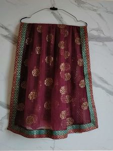 Burgundy &amp; Gold Embellished Dupatta With Border