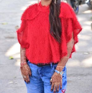 Red Faux Fur Crop Top