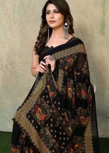 Elegant Black Printed Saree