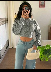 Cropped Cable Knit Sweater