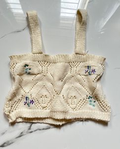 Embroidered Knit Crop Top