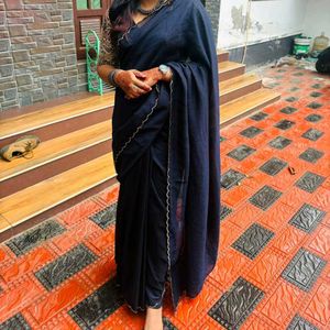 Elegant Navy Saree with Gold Border