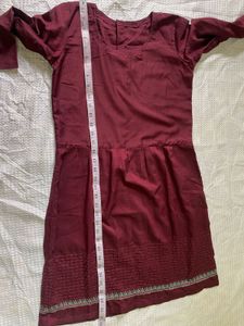 Elegant Maroon Cotton Kurti with Embroidered Hem