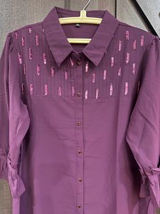 Purple Embellished Co-ord Set With Belt.