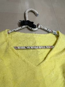 Yellow Tie-Sleeve Knit Sweater