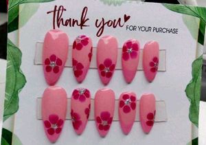 Pink Flower Press-On Nails