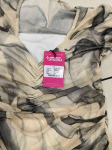Abstract Print Ruched Mini Dress
