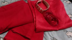 Red Saree with Blouse And Freebies