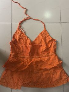 Orange Beaded Halter Top