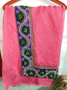 Pink Sari with Decorative Border