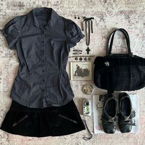Y2K Pintresty🎀 Blouse Black Fitted Shirt