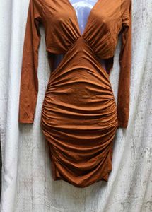 49108. Brown Cutout Bodycon Dress