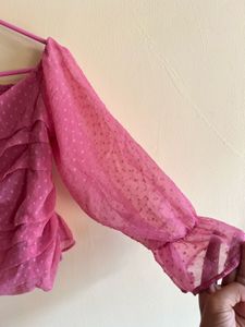 Pink Sheer Sleeve Top
