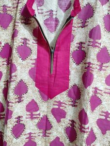 Pink and Gold Printed Kurta with 3/4 Sleeves Women