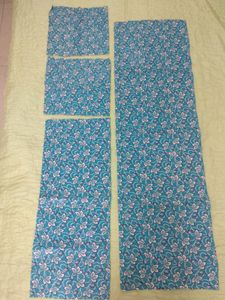 Turquoise blue printed cotton fabric pieces