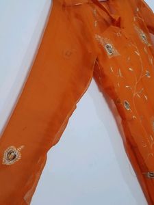 Chiffon Embroidered Orange Long Kurti