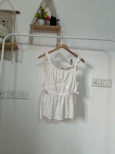 White Eyelet Top with Tie Knot detailing