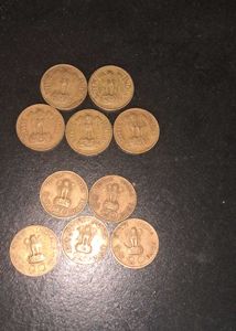10 Vintage 20paisa Brass Coins