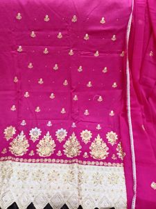 Pink Colour Golden Zardosi Work Dress Material