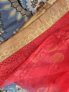 Red &amp; Gold Embellished Saree