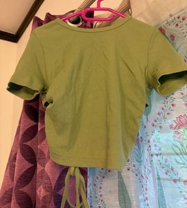 Green Ribbed Tie-Back Top