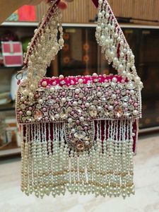 Embroidered Pearl Evening Bag - Pink