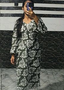 olive colour rose print cotton kurti with bell sle