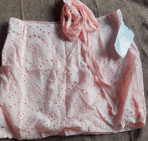 Peach Embroidered Skirt with attached shorts